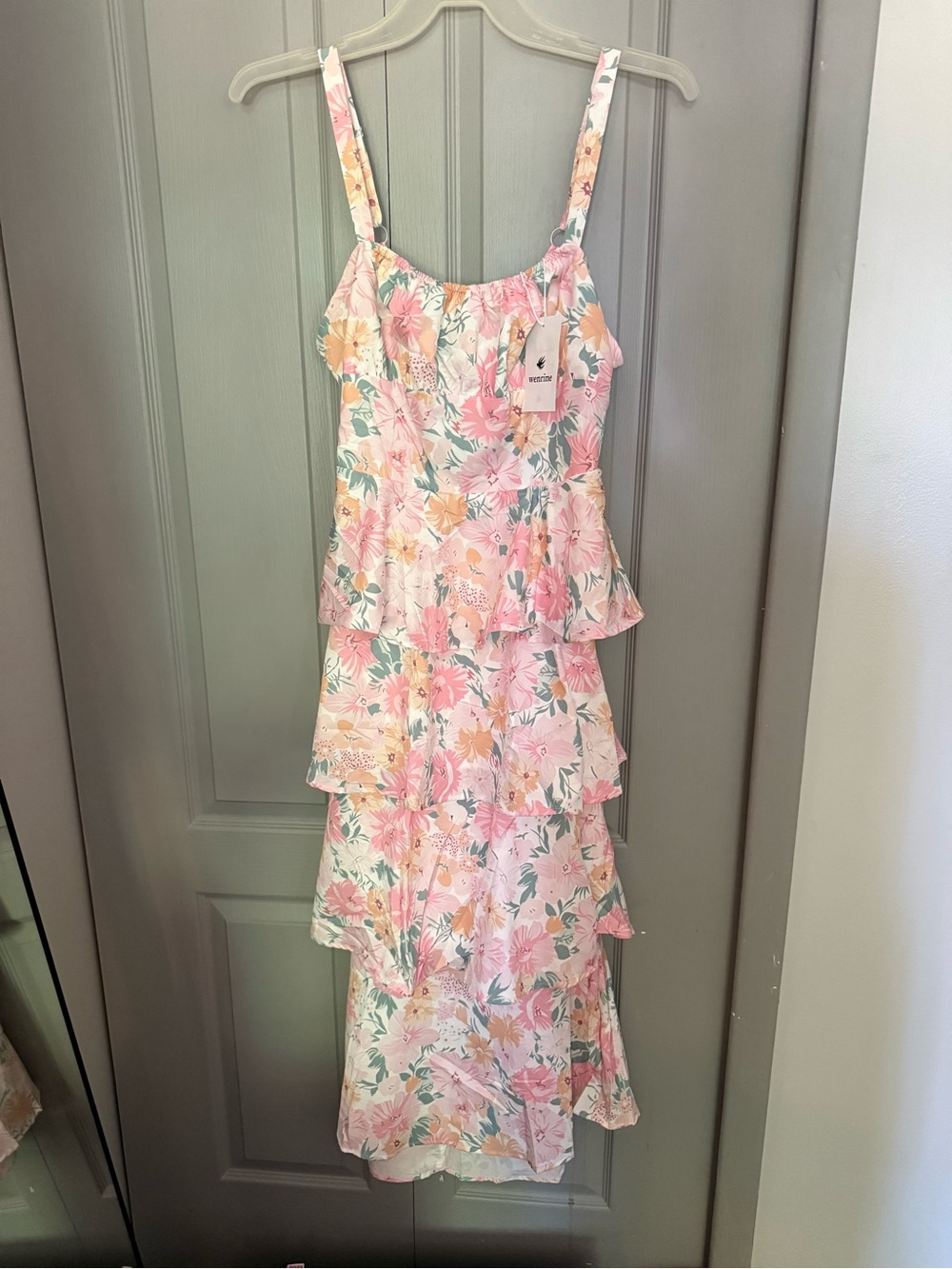 Tiered Floral Maxi Dress in Soft Pink